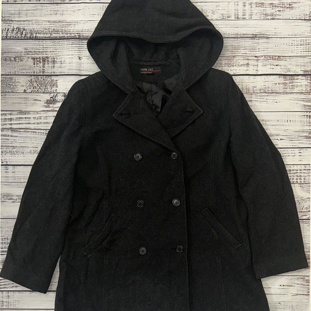 Jason Kole Charcoal Hooded Pea Coat Sz. 14